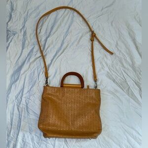 Joy Susan Woven Faux Leather Wood Handle Crossbody Bag